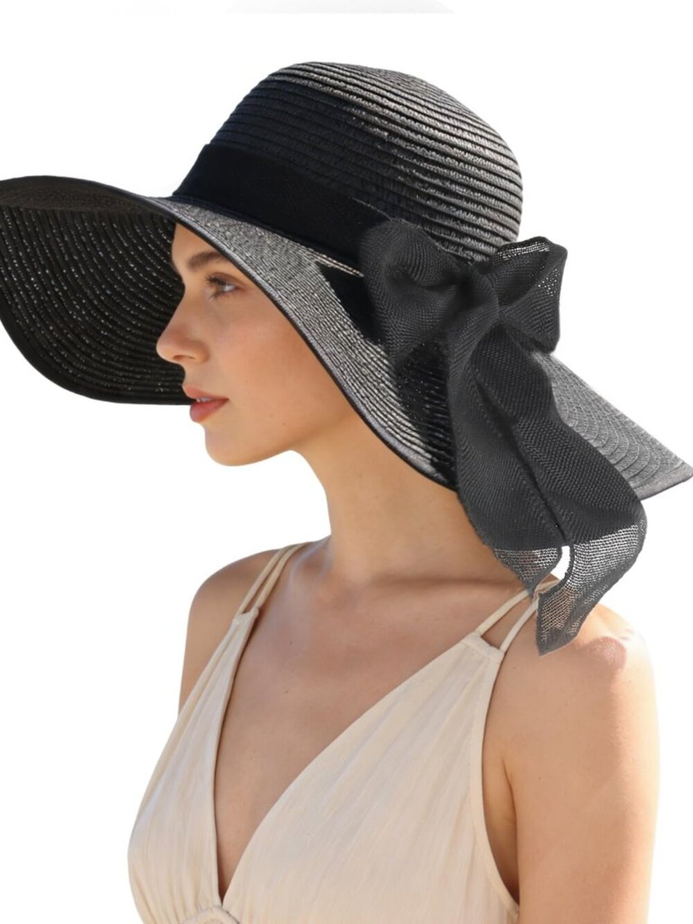 Women’s Wide Brim Straw Sun Hat Boho Bow Beach Vacation Summer Hat